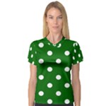 Polka Dots - White on Dark Green Women s V-Neck Sport Mesh Tee