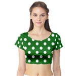 Polka Dots - White on Dark Green Short Sleeve Crop Top (Tight Fit)