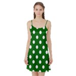 Polka Dots - White on Dark Green Satin Night Slip