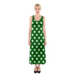Polka Dots - White on Dark Green Full Print Maxi Dress