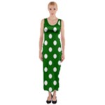 Polka Dots - White on Dark Green Fitted Maxi Dress