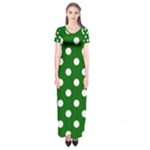Polka Dots - White on Dark Green Short Sleeve Maxi Dress