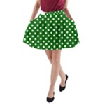 Polka Dots - White on Dark Green A-Line Pocket Skirt