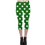Polka Dots - White on Dark Green Capri Leggings