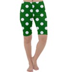 Polka Dots - White on Dark Green Cropped Leggings