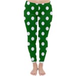 Polka Dots - White on Dark Green Winter Leggings
