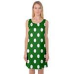 Polka Dots - White on Dark Green Sleeveless Satin Nightdress