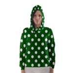 Polka Dots - White on Dark Green Hooded Wind Breaker (Women)