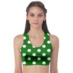 Polka Dots - White on Dark Green Women s Sports Bra