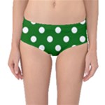 Polka Dots - White on Dark Green Mid-Waist Bikini Bottoms