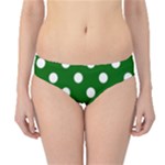 Polka Dots - White on Dark Green Hipster Bikini Bottoms