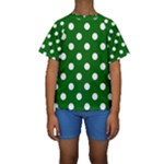 Polka Dots - White on Dark Green Kid s Short Sleeve Swimwear