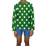 Polka Dots - White on Dark Green Kid s Long Sleeve Swimwear