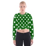 Polka Dots - White on Dark Green Women s Cropped Sweatshirt
