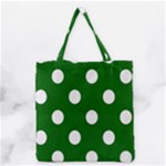 Polka Dots - White on Dark Green Grocery Tote Bag