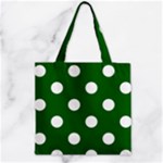 Polka Dots - White on Dark Green Zipper Grocery Tote Bag