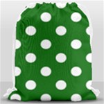 Polka Dots - White on Dark Green Drawstring Bag (Large)