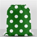 Polka Dots - White on Dark Green Drawstring Bag (Small)