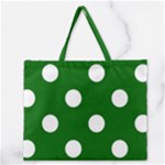 Polka Dots - White on Dark Green Zipper Large Tote Bag