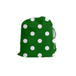 Polka Dots - White on Dark Green Drawstring Pouch (M)