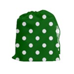 Polka Dots - White on Dark Green Drawstring Pouch (XL)