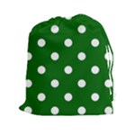 Polka Dots - White on Dark Green Drawstring Pouch (XXl)