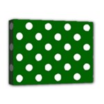 Polka Dots - White on Dark Green Deluxe Canvas 16  x 12  (Stretched)