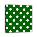 Polka Dots - White on Dark Green Mini Canvas 6  x 6  (Stretched)