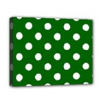 Polka Dots - White on Dark Green Canvas 10  x 8  (Stretched)