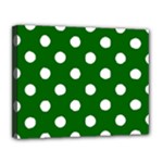 Polka Dots - White on Dark Green Canvas 14  x 11  (Stretched)