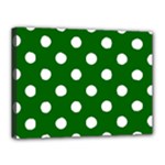 Polka Dots - White on Dark Green Canvas 16  x 12  (Stretched)