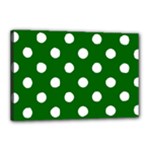 Polka Dots - White on Dark Green Canvas 18  x 12  (Stretched)