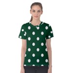 Polka Dots - White on Forest Green Women s Cotton Tee