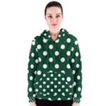 Polka Dots - White on Forest Green Women s Zipper Hoodie
