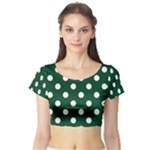 Polka Dots - White on Forest Green Short Sleeve Crop Top (Tight Fit)