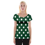 Polka Dots - White on Forest Green Women s Cap Sleeve Top