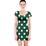 Polka Dots - White on Forest Green Short Sleeve Bodycon Dress