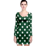 Polka Dots - White on Forest Green Long Sleeve Bodycon Dress