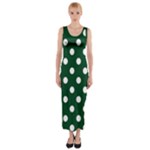 Polka Dots - White on Forest Green Fitted Maxi Dress