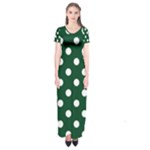 Polka Dots - White on Forest Green Short Sleeve Maxi Dress