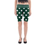Polka Dots - White on Forest Green Yoga Cropped Leggings