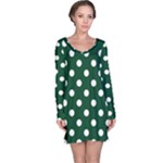Polka Dots - White on Forest Green Long Sleeve Nightdress