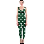 Polka Dots - White on Forest Green OnePiece Catsuit