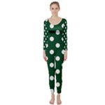Polka Dots - White on Forest Green Long Sleeve Catsuit