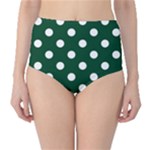 Polka Dots - White on Forest Green High-Waist Bikini Bottoms
