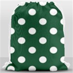 Polka Dots - White on Forest Green Drawstring Bag (Large)
