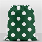 Polka Dots - White on Forest Green Drawstring Bag (Small)