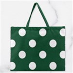 Polka Dots - White on Forest Green Zipper Large Tote Bag