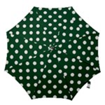 Polka Dots - White on Forest Green Hook Handle Umbrella (Large)