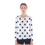 Polka Dots - Forest Green on White Women s Long Sleeve T-shirt